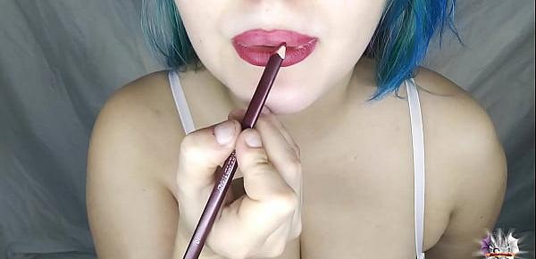  Mouth fetish, I paint my lips with lipstick